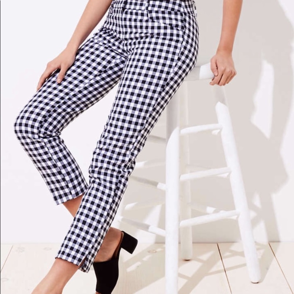 LOFT Gingham Riviera Pant, Size 12